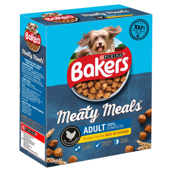 Bakers Complete Dry Dog Food Adult Meaty Meals Chicken