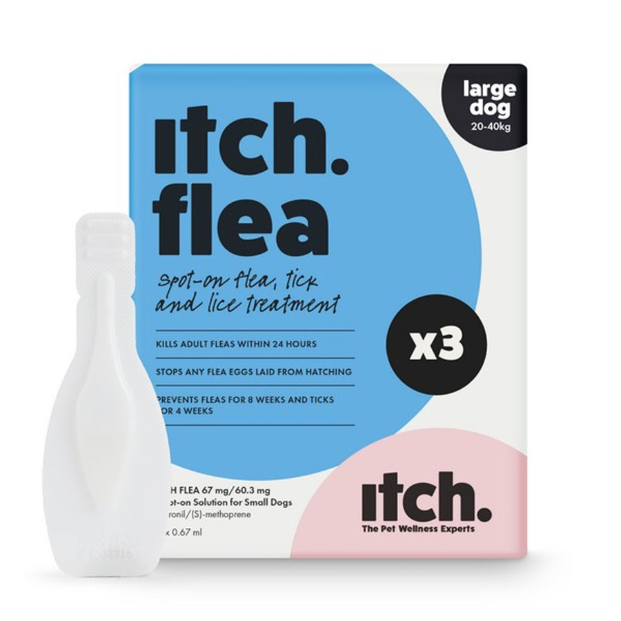 Itch Flea Spot On Large Dog 20kg 40kg x3 Pipettes Rookes Pet Products