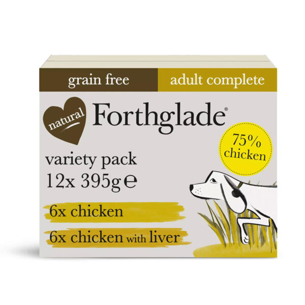 Forthglade Grain Free Complete Wet Dog Food Variety Pack Chicken & Chicken with Liver 12x395g