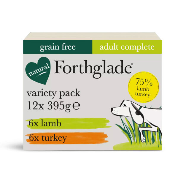 Forthglade Grain Free Complete Wet Dog Food Variety Pack Lamb & Turkey 12x395g