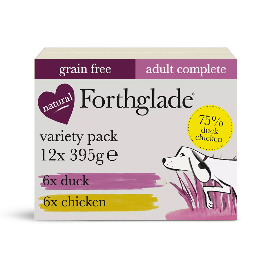 Forthglade Grain Free Complete Wet Dog Food Variety Pack Duck Chicken 12x395g Rookes Pet Products