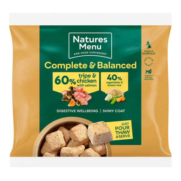 Natures Menu Frozen Raw Complete Dog Food 60/40 Tripe, Chicken & Salmon Nuggets 1kg