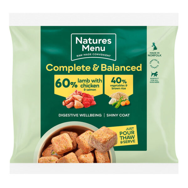 Natures Menu Frozen Raw Complete Dog Food 60/40 Lamb, Chicken & Salmon Nuggets 1kg