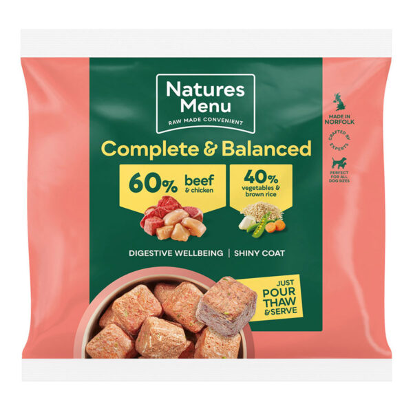 Natures Menu Frozen Raw Complete Dog Food 60/40 Beef & Chicken Nuggets 1kg