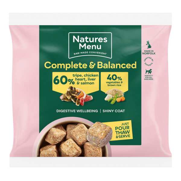 Natures Menu Frozen Raw Complete Dog Food 60/40 Tripe, Chicken Heart, Liver & Salmon Nuggets