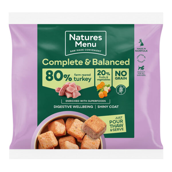 Natures Menu Frozen Raw Complete Dog Food 80/20 Farm Reared Turkey Nuggets 1kg