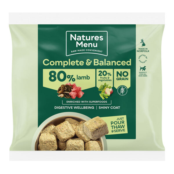 Natures Menu Frozen Raw Complete Dog Food 80/20 British Lamb Nuggets 1kg