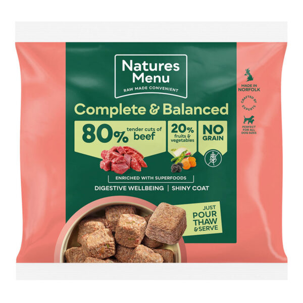 Natures Menu Frozen Raw Complete Dog Food 80/20 Beef Nuggets