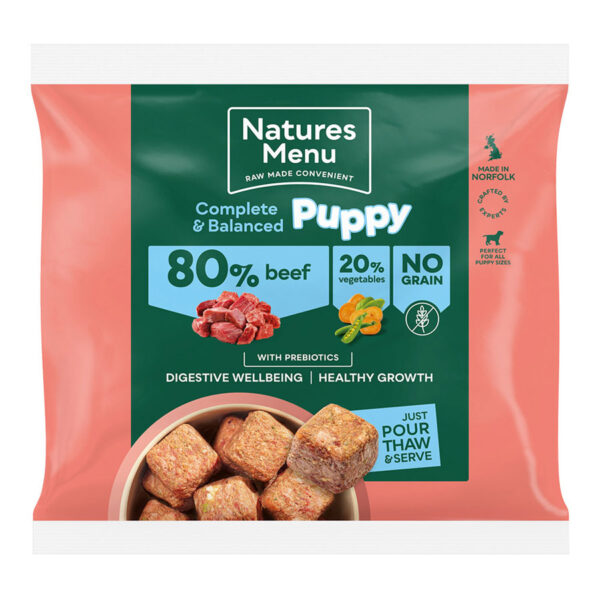 Natures Menu Frozen Raw Complete Dog Food 80/20 Puppy Beef Nuggets