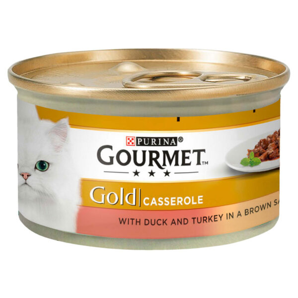 Gourmet Gold Complete Adult Cat Food Tin Casserole Duck & Turkey 85g