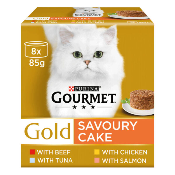 Gourmet Gold Complete Adult Cat Food Multipack Savoury Cake Meat & Fish 8x85g