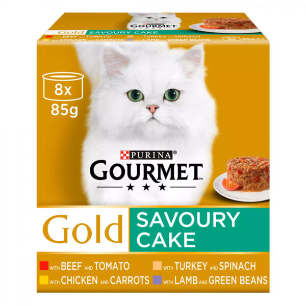 Gourmet Gold Complete Adult Cat Food Multipack Savoury Cake Meat & Veg 8x85g