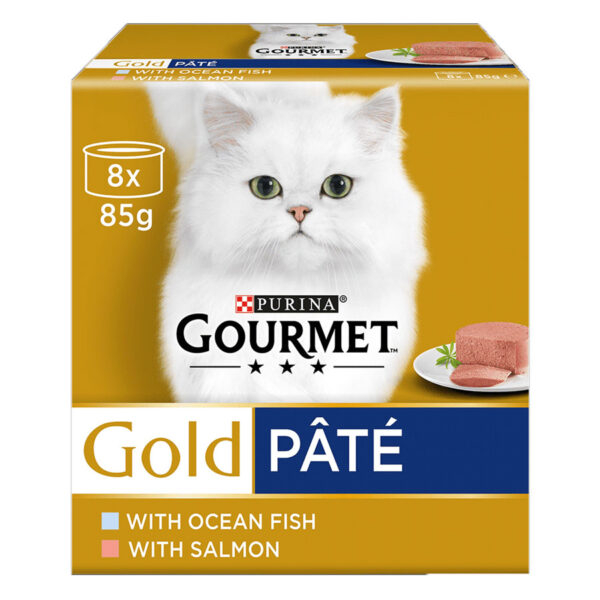 Gourmet Gold Complete Adult Cat Food Multipack Senior Pate Salmon & Fish 8x85g