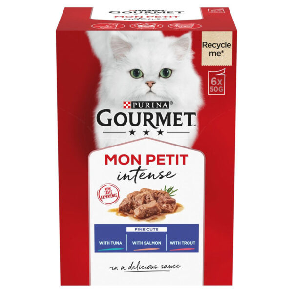 Gourmet Mon Petit Intense Complete Adult Cat Food Pouches Tuna, Salmon & Trout  6x50g