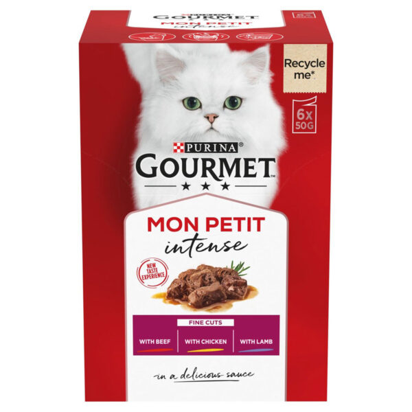 Gourmet Mon Petit Intense Complete Adult Cat Food Pouches Beef, Chicken & Lamb  6x50g