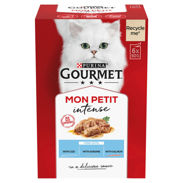 Gourmet Mon Petit Intense Complete Adult Cat Food Pouches Cod, Sardine & Salmon  6x50g