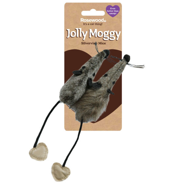 Rosewood Jolly Moggy Silvervine Fur Mice 2 Pack Cat Toy