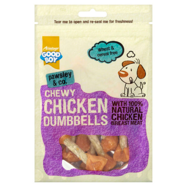 Good Boy Pawsley & Co Dog Treats Chewy Chicken Dumbbells 100g