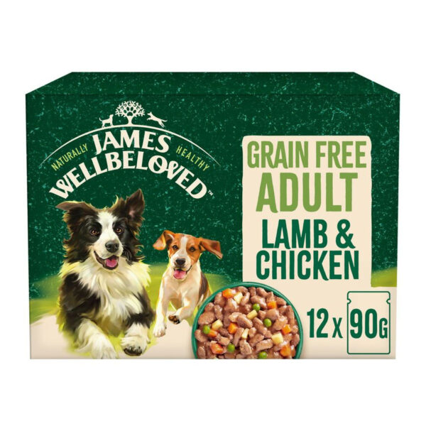 James Wellbeloved Complete Wet Dog Food Grain Free Adult Lamb & Chicken in Gravy  12x90g