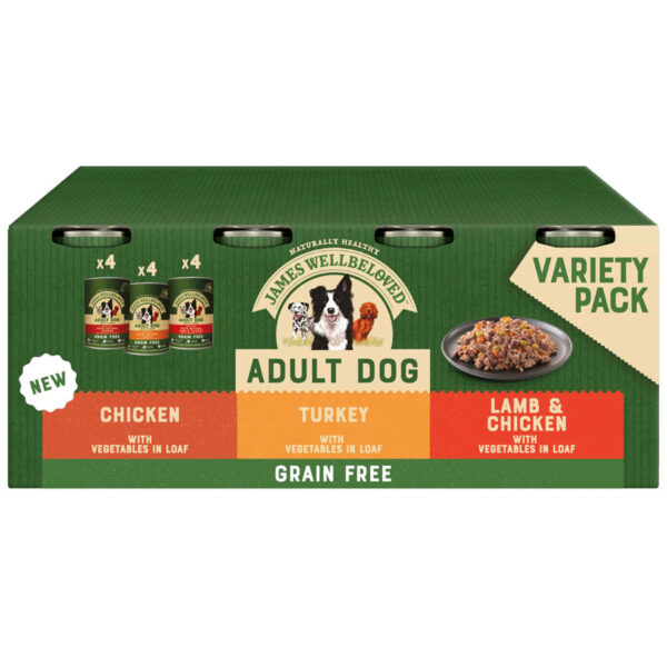 James Wellbeloved Complete Grain Free Wet Dog Food Tins Multi-Pack 12x400g