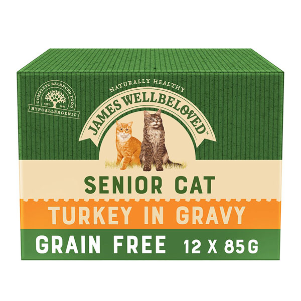 James Wellbeloved Complete Wet Cat Food Grain Free Senior 7+ Turkey in Gravy 85g