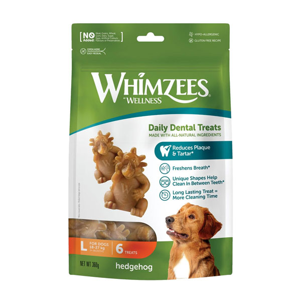 Whimzees Dental Dog Treats Hedgehog Chew Large  6pk