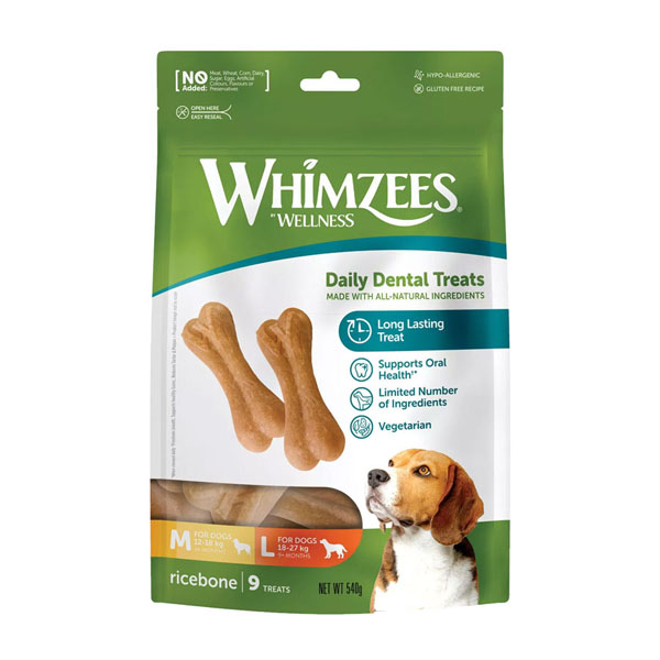 Whimzees Dental Dog Treats Ricebone Chew  9pk