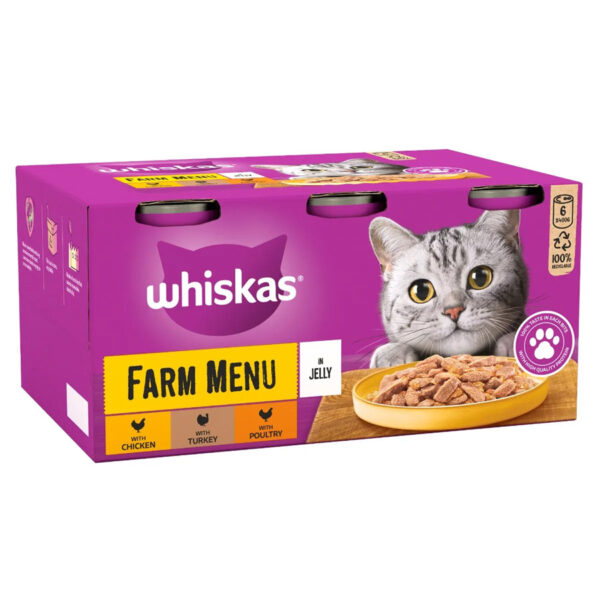 Whiskas Cans Complete Wet Cat Food Farm Menu in Jelly 6x400g