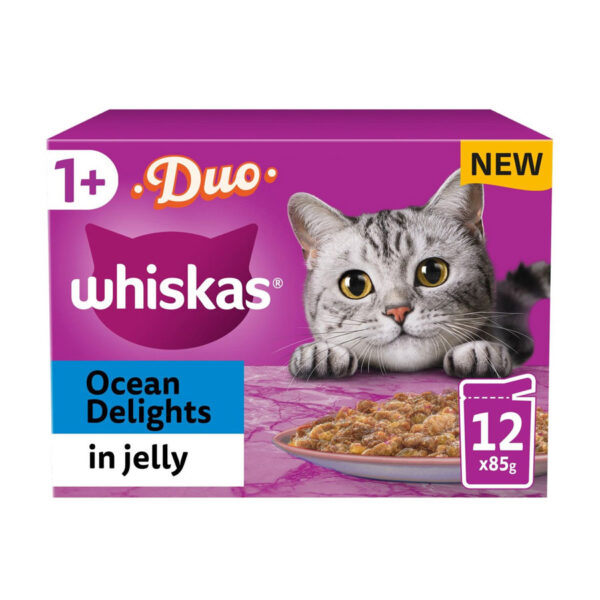 Whiskas Complete Wet Cat Food Pouches 1+ Duo Ocean Delights in Jelly 12x85g