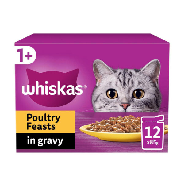 Whiskas Complete Wet Cat Food Pouches 1+ Poultry Feasts in Gravy 12x85g