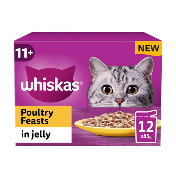 Whiskas Complete Wet Cat Food Pouches 11+ Poultry Feasts in Jelly 12x85g